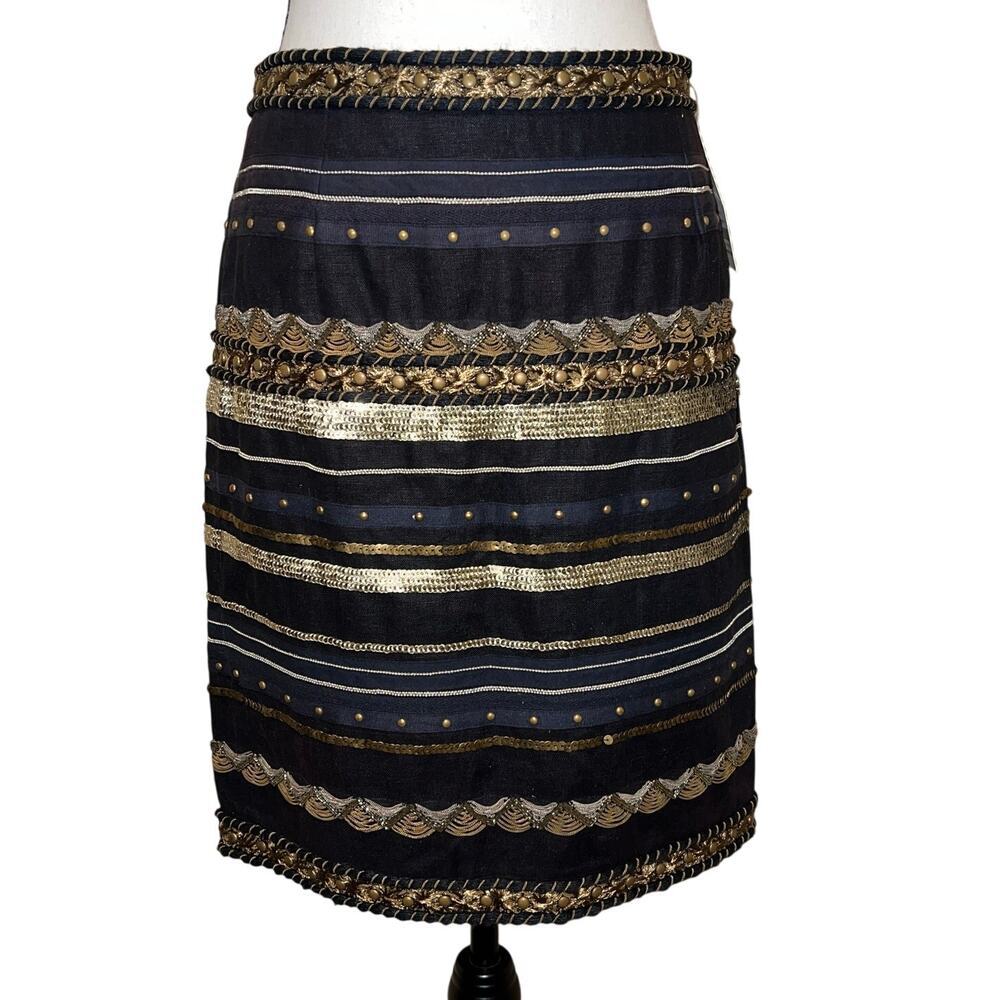 Worth New York Black Custom Maximalist Mixed Metals Beaded Artistry Skirt Size 2